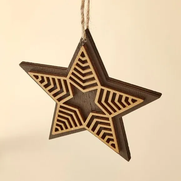 Star Hanging Decoration - Brown, Wood