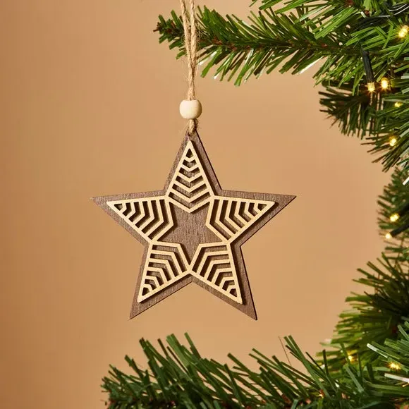 Star Hanging Decoration - Brown, Wood image