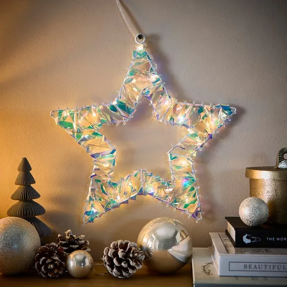 Star Hanging Decoration with Lights - Multicolor