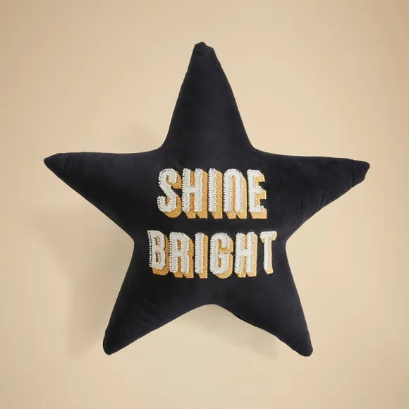 Star Shaped Cushion with Text - Black, Polyester