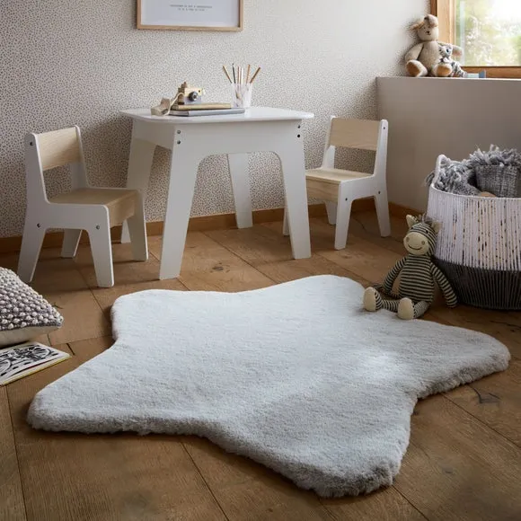 Star Shaped Rug Washable - Grey, Faux Fur image