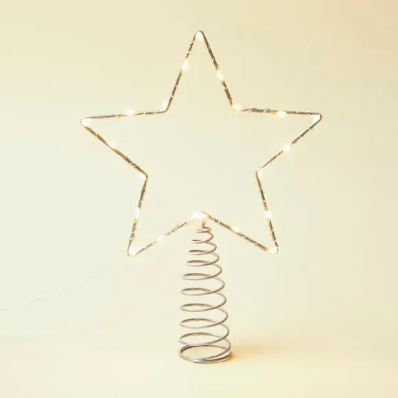 Star Tree Topper with LED Lights - Silver, Metal