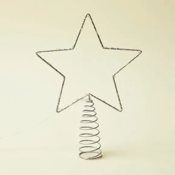 Star Tree Topper with LED Lights - Silver, Metal
