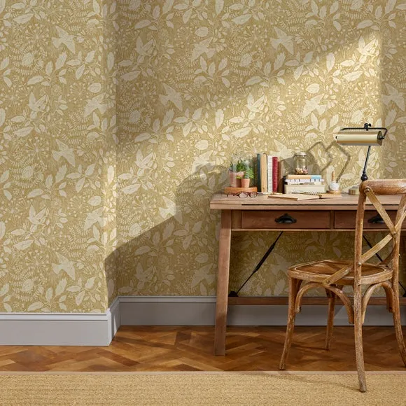 Starling Design Wallpaper - Yellow, Matt Finish image