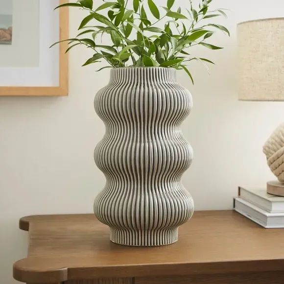Statement Vase with Striped Design - Grey, Ceramic image