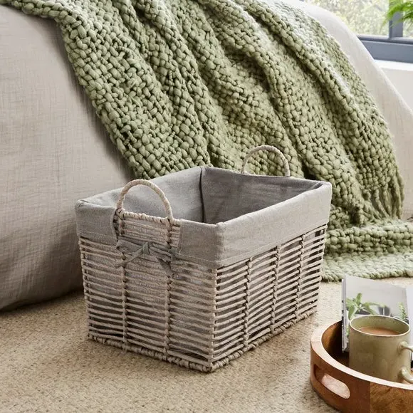 Storage Basket with Handle - Grey, Metal Wire