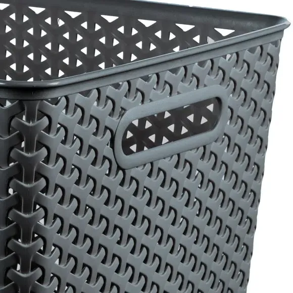 Storage Basket with Handles - Dark Grey, Rattan