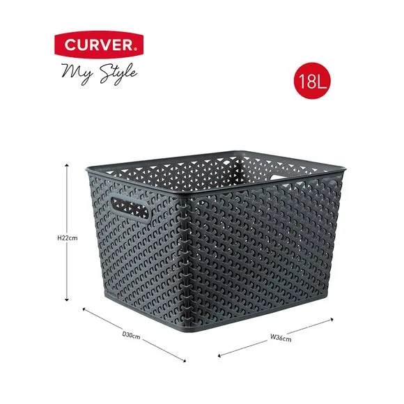Storage Basket with Handles - Dark Grey, Rattan