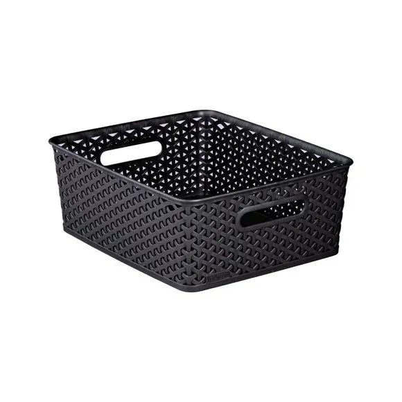 Storage Basket with Handles - Dark Grey, Rattan