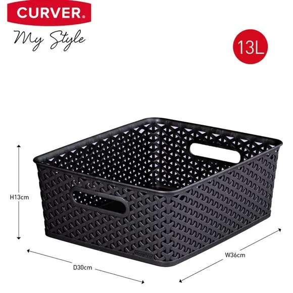 Storage Basket with Handles - Dark Grey, Rattan