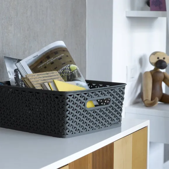 Storage Basket with Handles - Dark Grey, Rattan