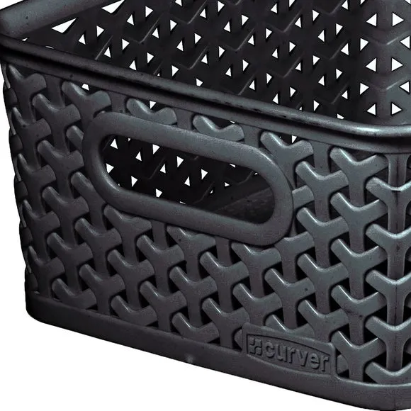Storage Basket with Handles - Dark Grey, Rattan