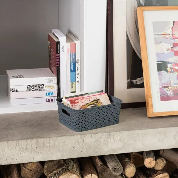 Storage Basket with Handles - Dark Grey, Rattan image