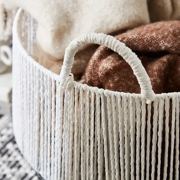 Storage Basket with Handles - Grey, Hand Knitted