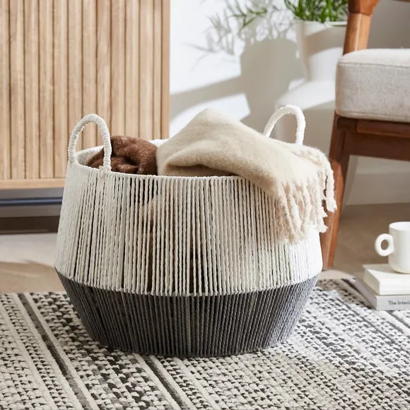 Storage Basket with Handles - Grey, Hand Knitted image