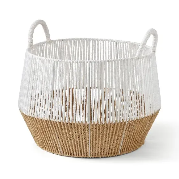 Storage Basket with Handles - Natural, Hand Knitted
