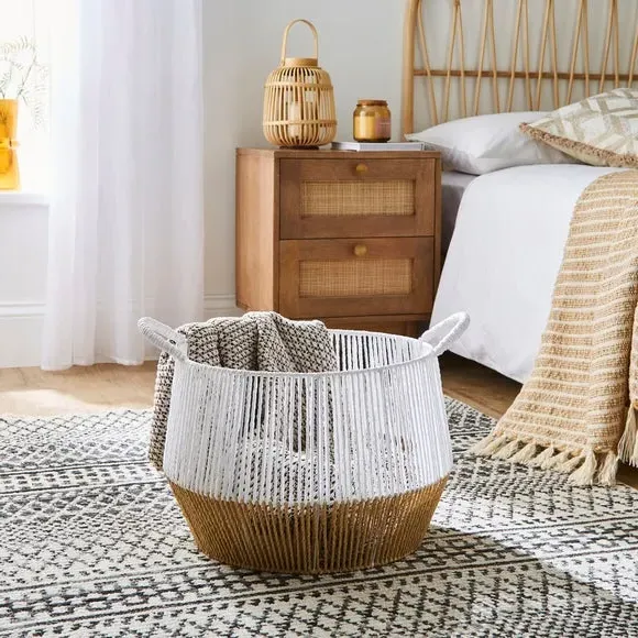 Storage Basket with Handles - Natural, Hand Knitted