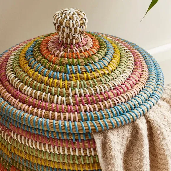 Storage Basket with Lid - Multicolor, Seagrass