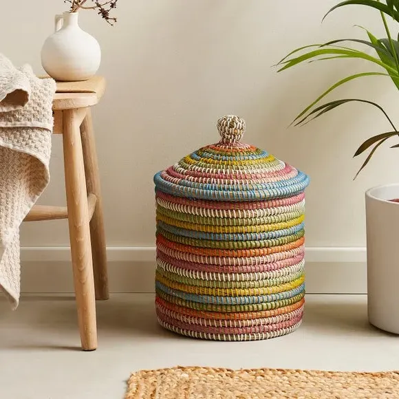 Storage Basket with Lid - Multicolor, Seagrass image