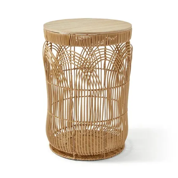 Storage Basket with Lid - Natural, Faux Rattan