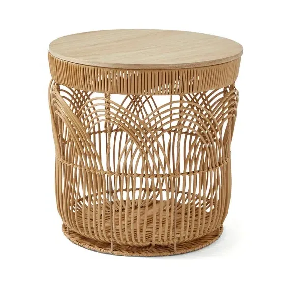 Storage Basket with Lid - Natural, Faux Rattan