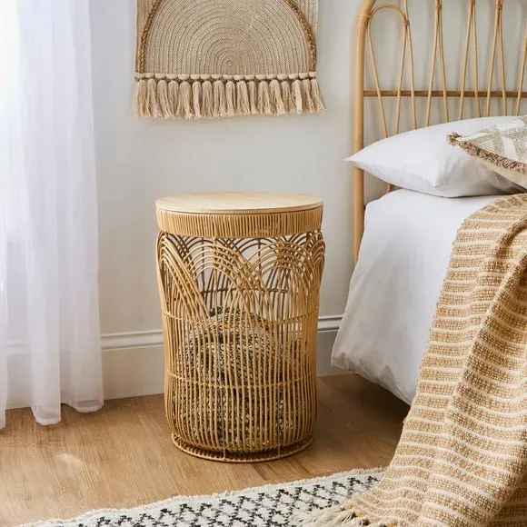 Storage Basket with Lid - Natural, Faux Rattan