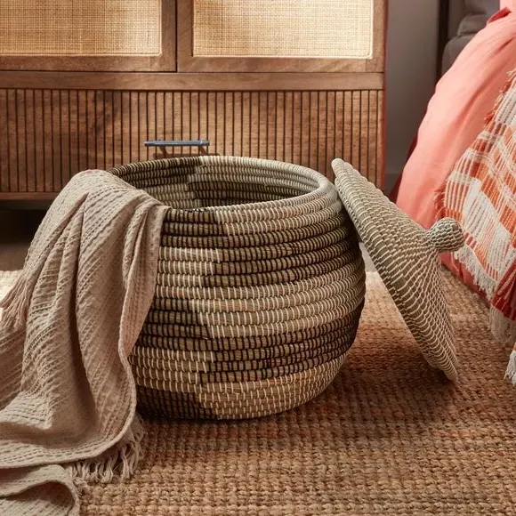 Storage Basket with Lid - Natural, Woven