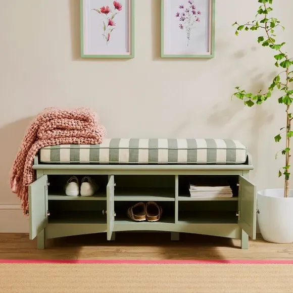 Storage Bench with Cushion - Green, Fabric