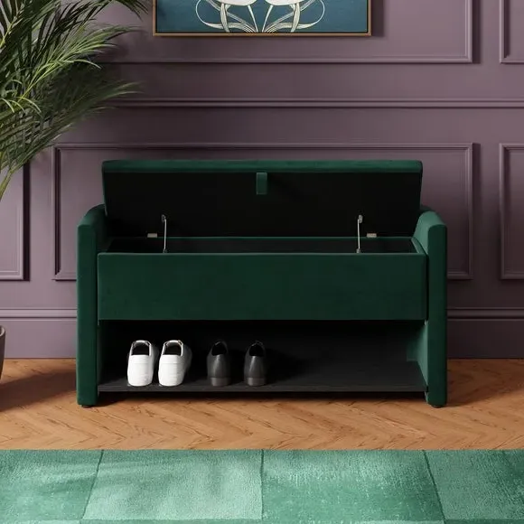 Storage Bench with Lift-Up Top - Green, Velvet