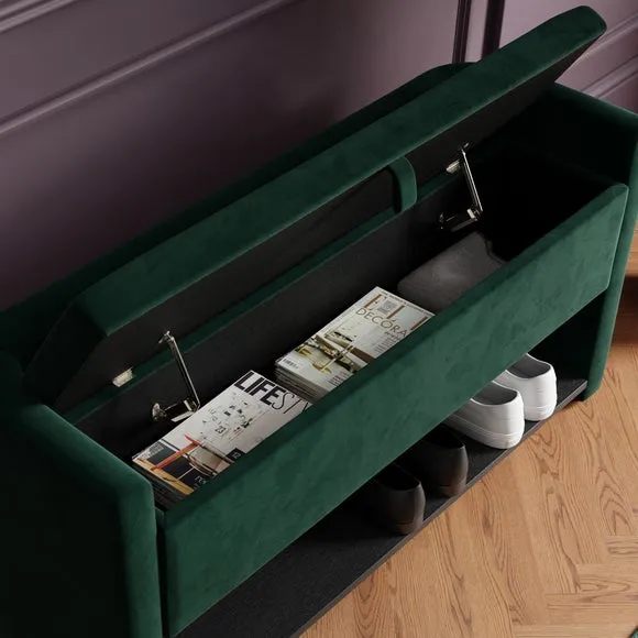 Storage Bench with Lift-Up Top - Green, Velvet