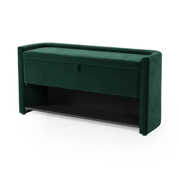 Storage Bench with Lift-Up Top - Green, Velvet