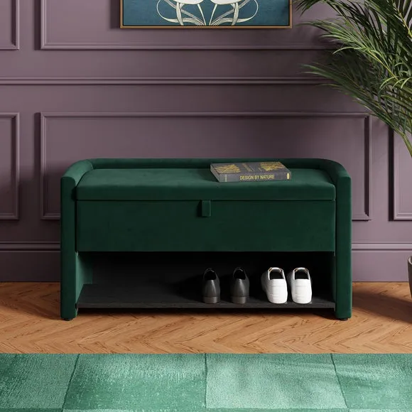 Storage Bench with Lift-Up Top - Green, Velvet