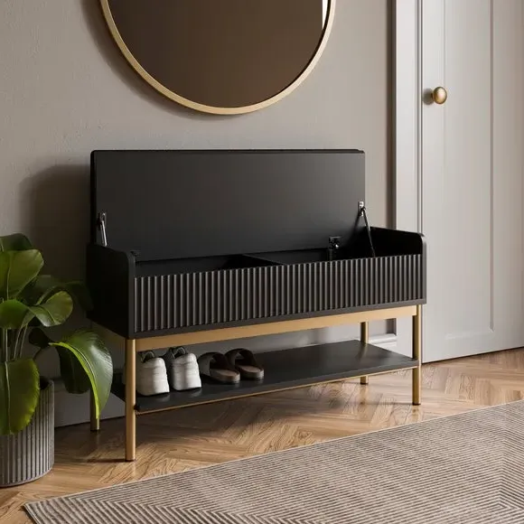 Storage Bench with Ribbed Detail - Black