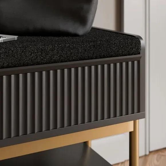 Storage Bench with Ribbed Detail - Black