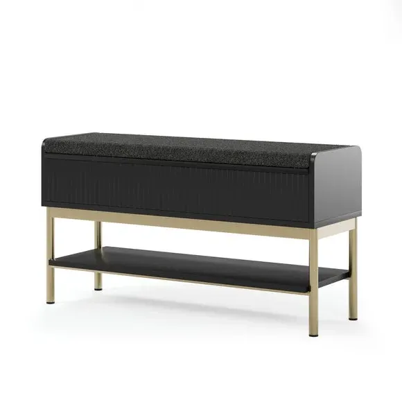 Storage Bench with Ribbed Detail - Black