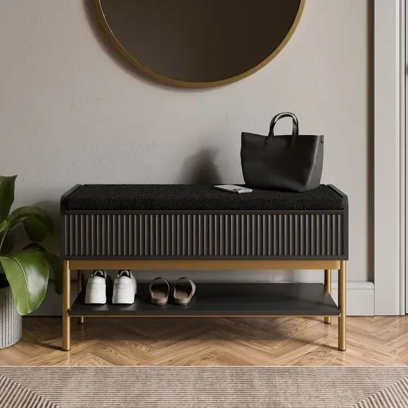 Storage Bench with Ribbed Detail - Black image