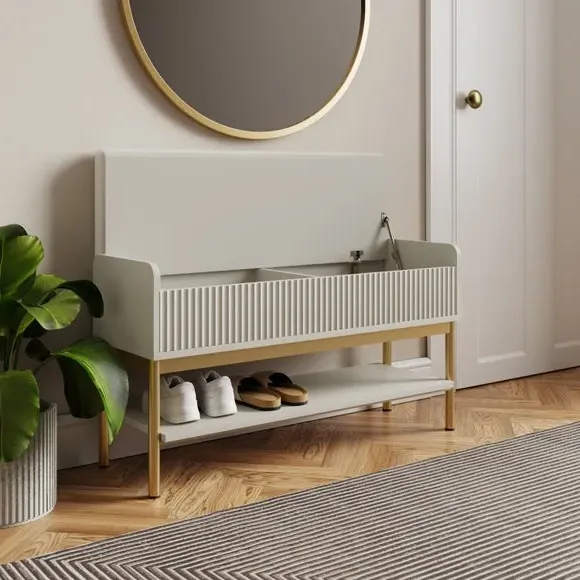 Storage Bench with Ribbed Detail - Natural