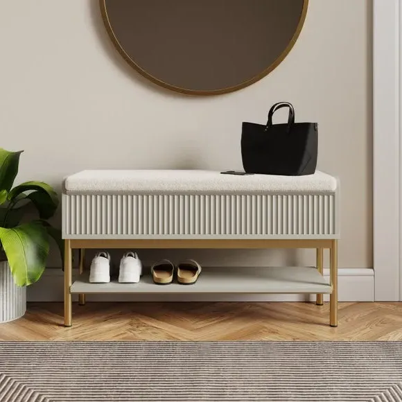Storage Bench with Ribbed Detail - Natural
