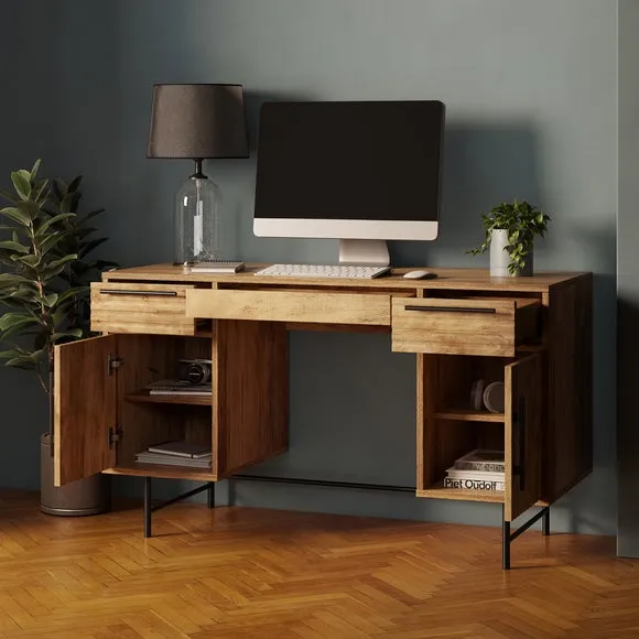 Storage Desk with Drawers - Mango Wood Effect