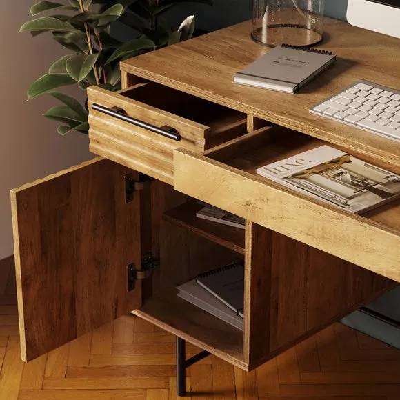 Storage Desk with Drawers - Mango Wood Effect