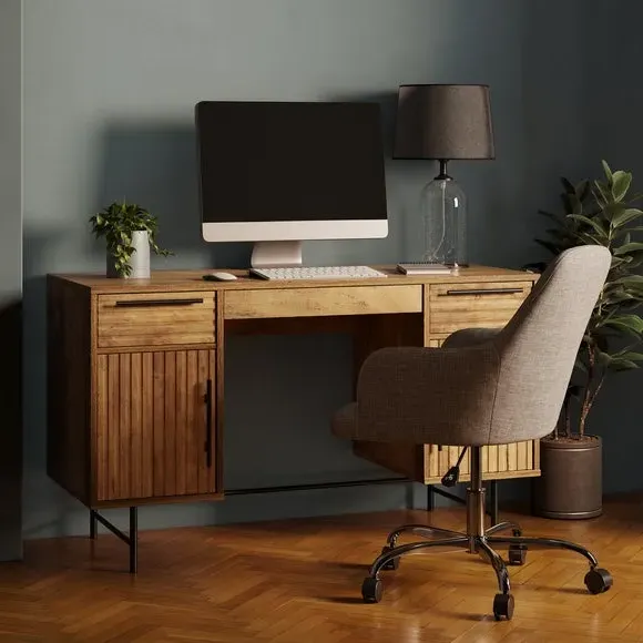 Storage Desk with Drawers - Mango Wood Effect