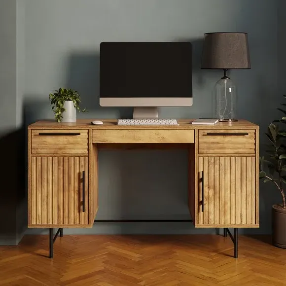 Storage Desk with Drawers - Mango Wood Effect image