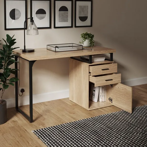 Storage Desk with Shelves - Oak Effect