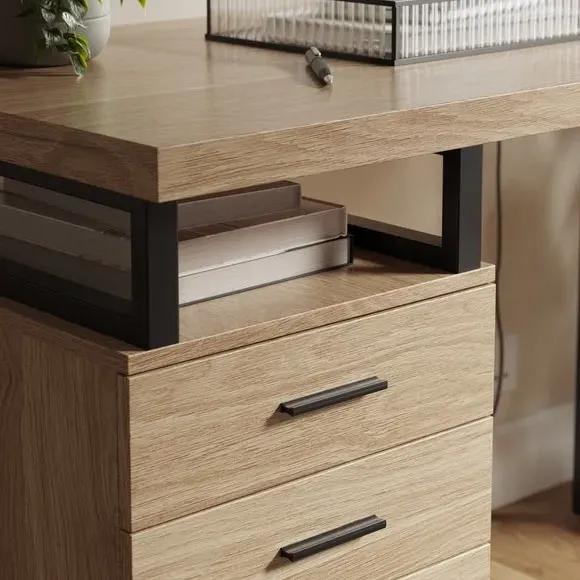 Storage Desk with Shelves - Oak Effect