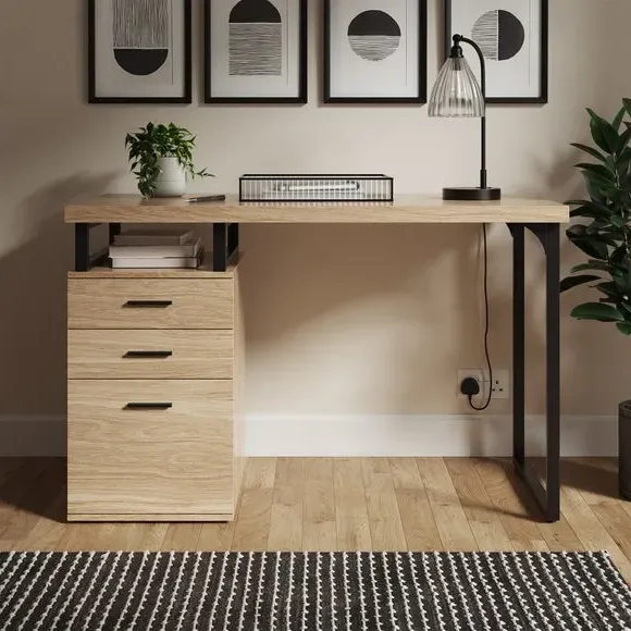 Storage Desk with Shelves - Oak Effect