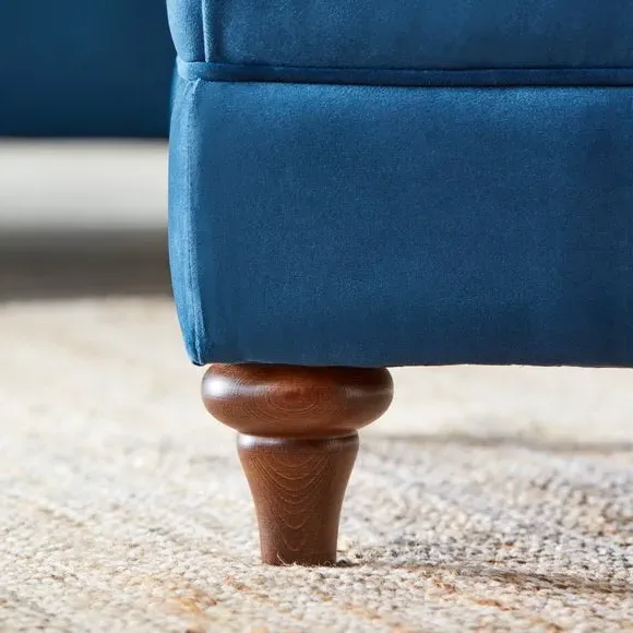 Storage Footstool with Buttoned Top - Blue, Velvet
