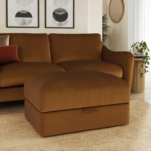 Storage Footstool with Lift Top - Caramel, Velvet image