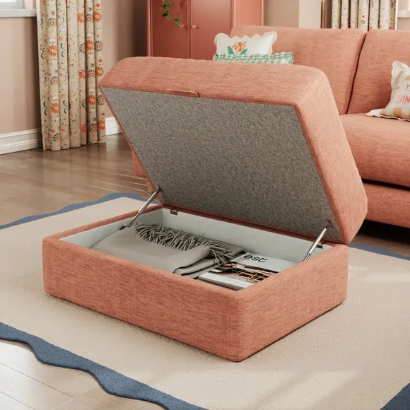 Storage Footstool with Lift Top - Clay, Faux Linen