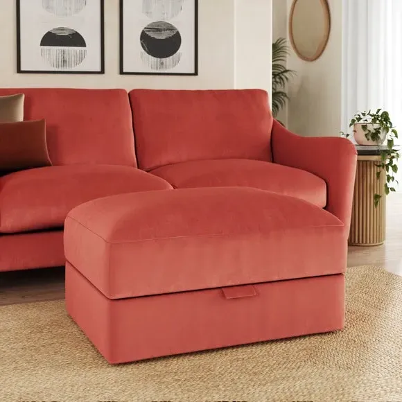 Storage Footstool with Lift Top - Clay, Velvet