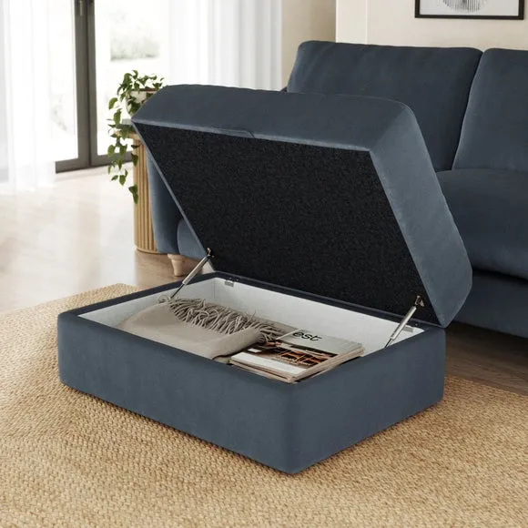 Storage Footstool with Lift Top - Denim, Velvet